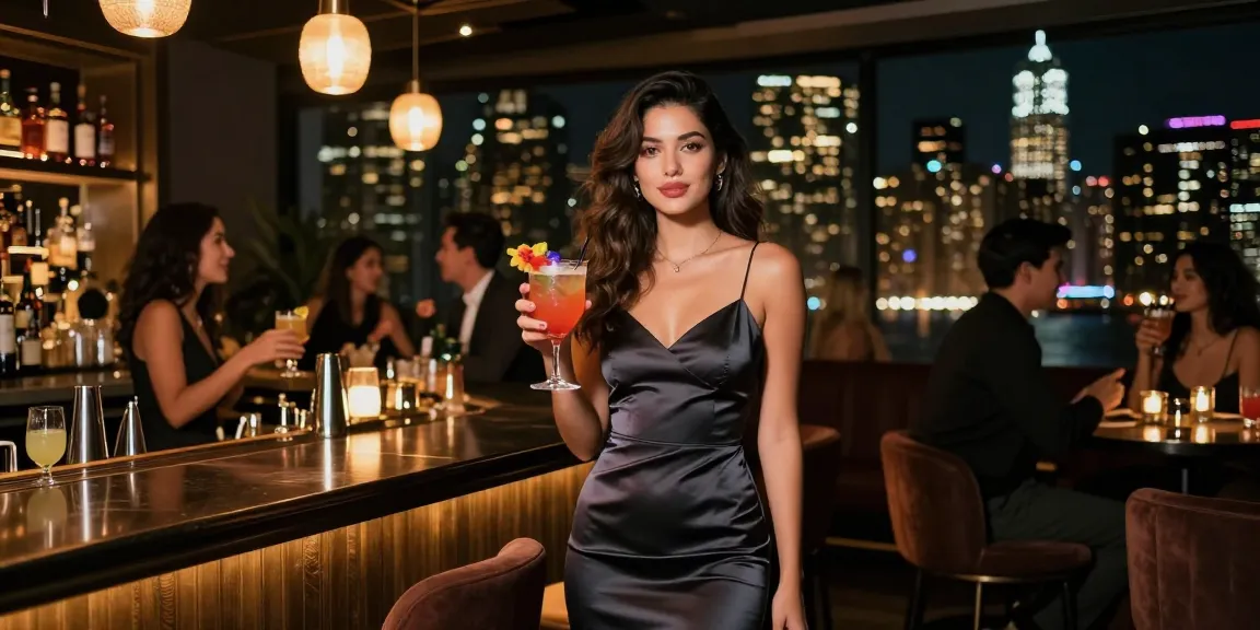 Gái gọi trong bữa tiệc đêm tại quán bar, tỏa sáng trong trang phục sành điệu.